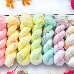 Sugar High Single Skeins Hand Dyed Yarn, Neon Rainbow Speckled Yarn, Merino, 4 Ply, DK, Aran, Chunky, Sparkle Yarn, Perfect for Knitting
