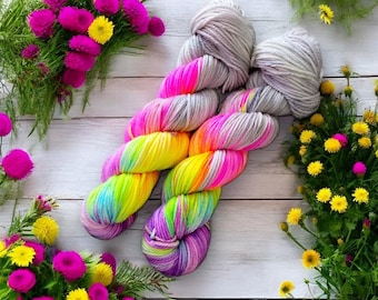 Storms End, Neon Rainbow, HandDyed Yarn, Soft Merino, Silk, Perfect for Shawls, Sweaters, Knitting & Crochet