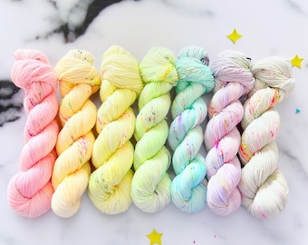 Sugar High Single Skeins hand dyed yarn, 4ply/sock/fingering, DK, aran, Chunky yarn, tonal  yarn, Unicorn yarn, neon speckles