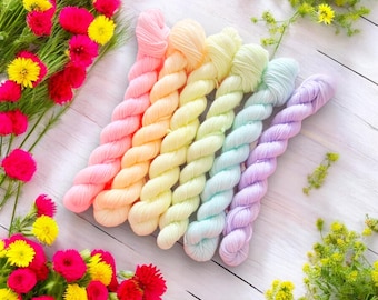 Discombobulated Unicorn, Hand Dyed Yarn, Full Sets, Pastel Rainbow Hand Dyed Yarn for Shawls, Sweaters, Socks.