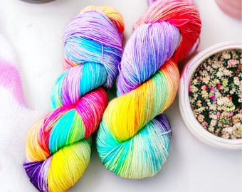 Be More Rainbow hand dyed yarn, Sock yarn, Dk Yarn, Aran Yarn, Chunky Yarn, Super Chunky Yarn, Sparkle Yarn, 100g, 50g, 20g