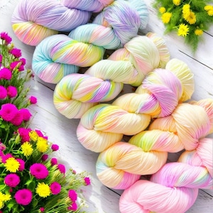 Holographic Unicorns, Single Skeins, Neon Rainbow HandDyed Yarn, Sparkle, Soft Merino for Knitting, Crochet & Weaving, sock, Dk, Aran,