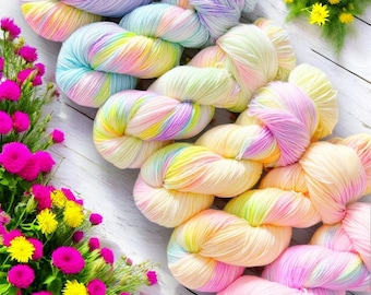 Holographic Unicorns, Single Skeins, Neon Rainbow HandDyed Yarn, Sparkle, Soft Merino for Knitting, Crochet & Weaving, sock, Dk, Aran,