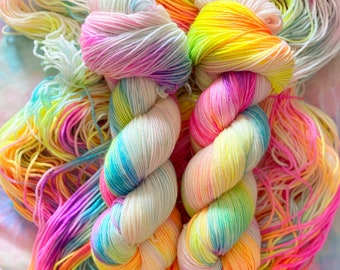 Unicorn Farts Hand Dyed Yarn, Merino Yarn, Knitting Yarn, Crochet Yarn, Unicorn Yarn, 4ply/sock/fingering, DK, aran, Chunky yarn, neon