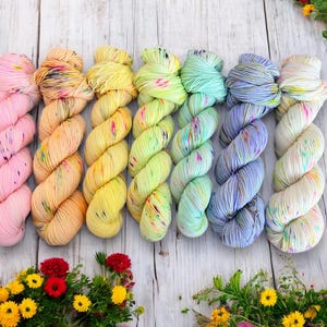 Confetti 2.0, Single Skeins Hand Dyed Yarn, Neon Rainbow Yarn, Merino, 4 Ply, DK, Aran, Chunky, Sparkle Yarn, Perfect for Knitting