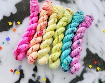 Dopamine Drops Hand dyed yarn, Sock yarn, Dk Yarn, Aran Yarn, Chunky Yarn, Super Chunky Yarn, Sparkle Yarn, mini set