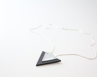 Triangle Pendant - Black & Silver Mirror - Laser Cut Acrylic on Silver Snake Chain