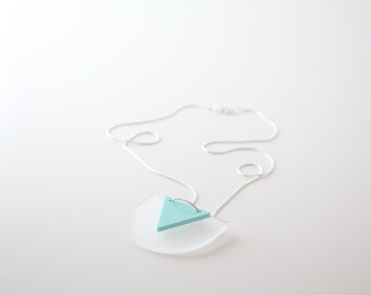 Half Circle Pendant - Mint and Frost - Laser Cut Acrylic on Silver Snake Chain