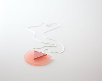 Half Circle Pendant - Coral Frost - Laser Cut Acrylic on Silver Snake Chain