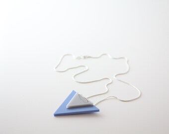 Triangle Pendant - Periwinkle and Grey - Laser Cut Acrylic on Silver Snake Chain