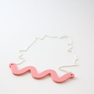 Wiggle Acrylic Necklace - Silver Plated Chain - 6 Colours Available - Laser Cut