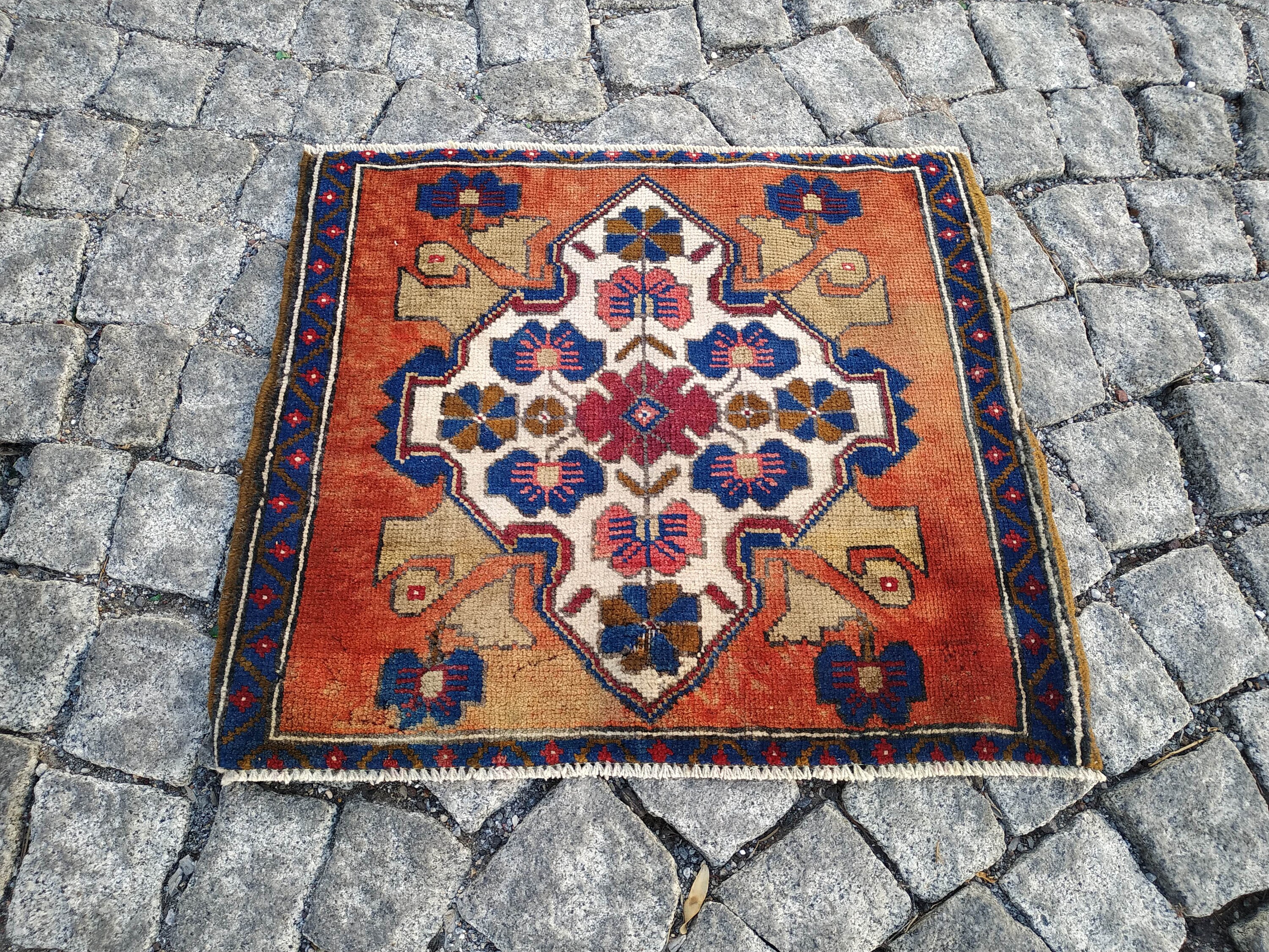 Small Orange Rug 2x1.7 ftvintage square rugsmall Turkish Etsy