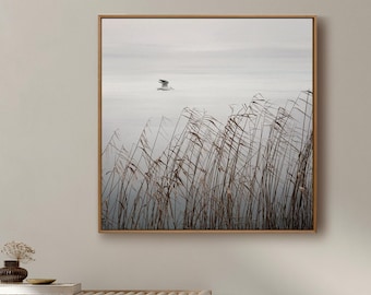 Minimalist nature photography | Bird in flight | Seascape reeds | Zen nature wall art | Fine art print, unframed | FLYING BIRD