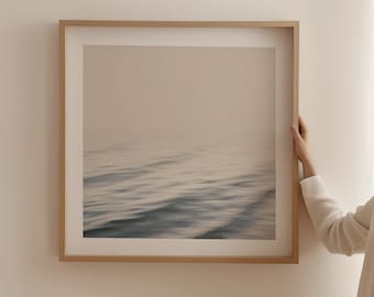 Atmospheric seascape with mist | serene minimalist water photography | beige-grey wall art | SILENT WATERSCAPE