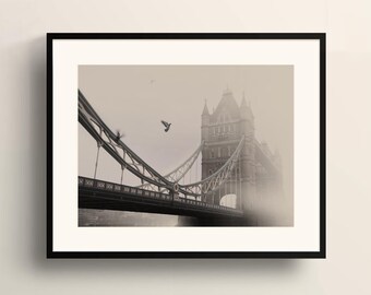 Fine Art Black and White Photography | Tower Bridge in the Fog | London Architectural Art | TOWER BRIDGE