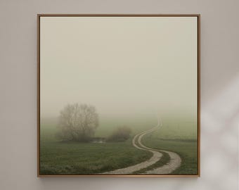 FOGGY ROAD – Minimalist foggy landscape | Autumn nature photography | Tranquil landscape wall art - photo print or canvas print