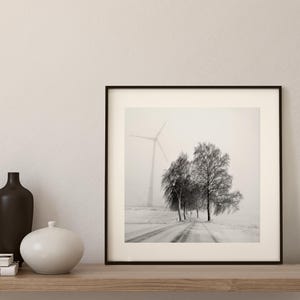 Winter landscape with road in fog | Black and white photography | Minimalist winter wall art | Winter road trip image 5