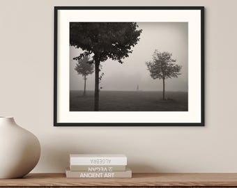 Art photography WALKING IN FOG – Fog landscape photography | Minimalist nature art | Calm wall art - photo print or canvas print