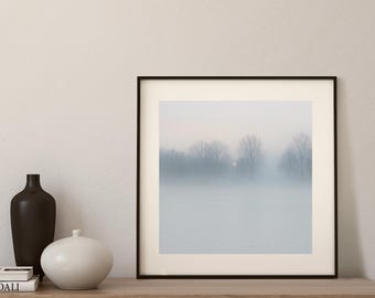 Minimalist art photography | Winter landscape in fog | Wall art in icy blue tones | Fine art print, unframed | WINTER SUN
