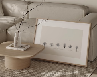 Winter Tree-Flowered Avenue Black and White – Minimalist Landscape Photography | Tranquil Nature | Zen Wall Art | ALLEY