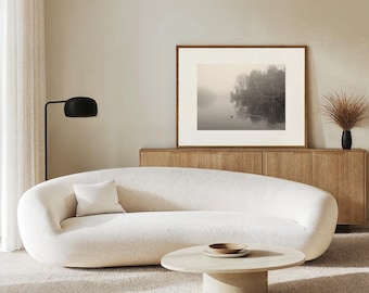 Art photography RIVER IN FOG - Zen photography, foggy landscape, minimalism, black and white - unframed photo print or canvas print