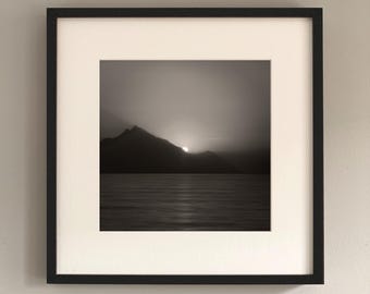 Minimalist mountain landscape | Black and white photography | Serene wall art | MOUNT ATOS