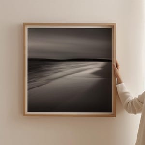 Photographie BEACH MOOD - Paysage marin abstrait, plage la nuit, grande impression sur toile noir et blanc ou impression photo sans cadre, variantes