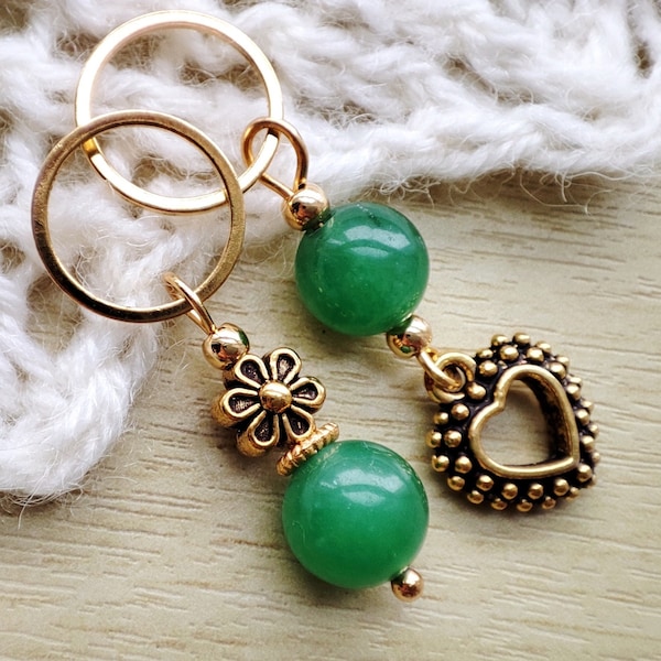 Knitting Stitch Markers with Aventurine, Set of 4