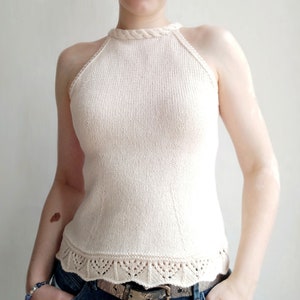 Halterneck Top Knitting Pattern: Lace Edge, Keyhole Back (PDF)