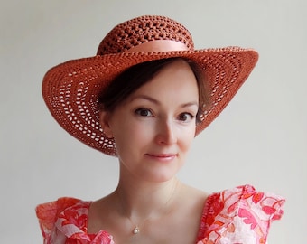 Modello per cappello estivo all'uncinetto in rafia: cappello da sole a tesa larga (PDF)