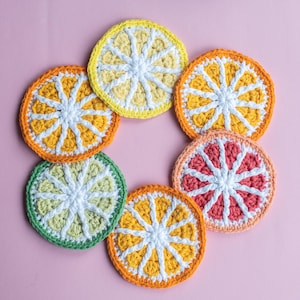 Citrus Fruit Crochet Coasters Crochet pattern. Photo Tutorial. PDF.