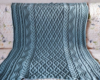 Baby Blanket Knitting Pattern with Cables - Afghan Knitting Pattern - Throw Knitting Pattern - PDF
