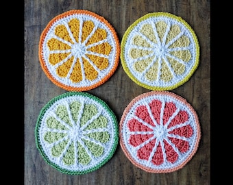 PDF - Citrus Slice Crochet Coasters. Crochet pattern. Photo Tutorial.