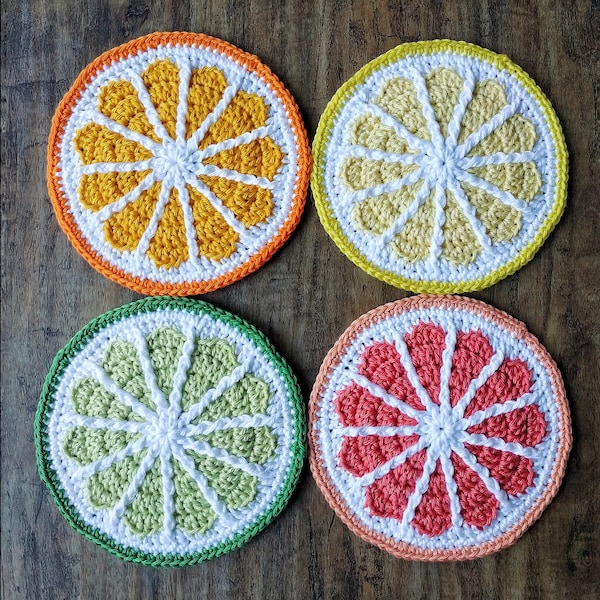 PDF - Sous-verres au crochet en tranches d’agrumes. Modèle au crochet. Tutoriel photo.