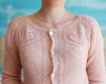 Lace Yoke Cardigan Knitting Pattern: Brushed Alpaca Silk (PDF pattern)