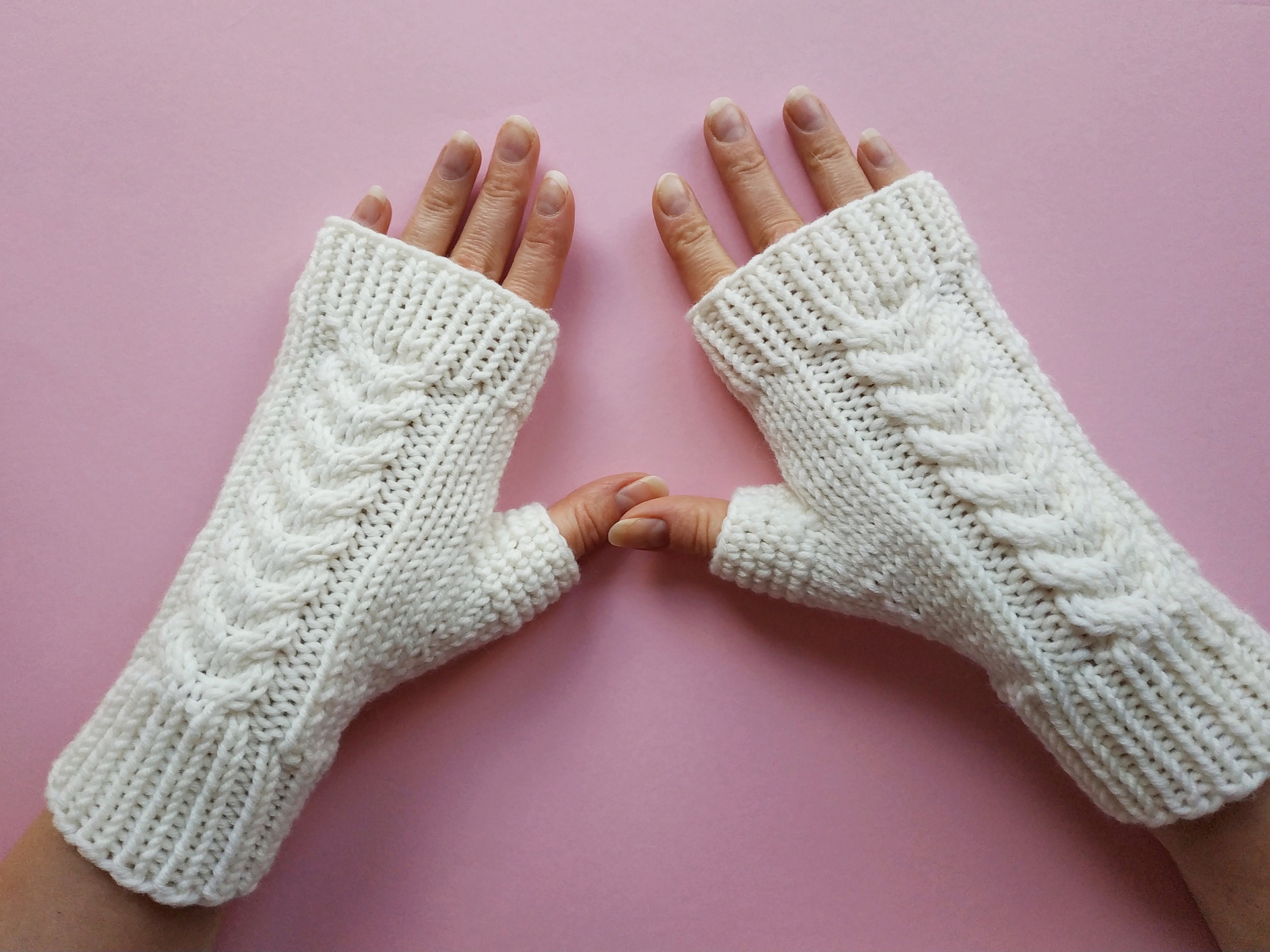 Generisch Mitaines pour femme sans doigts en tricot chaud mitaines