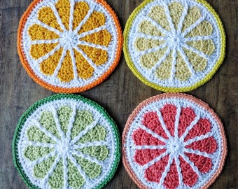 PDF - Citrus Slice Crochet Coasters. Crochet pattern. Photo Tutorial.