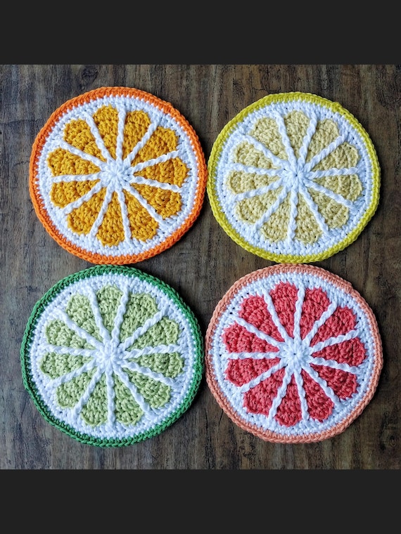 PDF - Citrus Slice Crochet Coasters. Crochet pattern. Photo Tutorial.