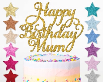 Personalised Mum Birthday Cake Topper, Custom Age & Name, Any Words, Glitter, Mirror 22 Colours
