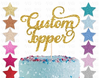 Custom Cake Topper, Personalised Cake Topper, Custom Age & Name, Any Words, Glitter, Mirror, 22 Colours