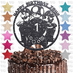 Custom Super Mario Inspired Glitter Cake Topper, Personalised Cake Topper, Any Words Cake Topper, Any Age & Name, Glitter Topper, 22 colours