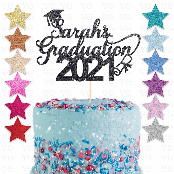 Custom Graduation Glitter Cake Topper, Personalised Cake Topper, Any Words Cake Topper, Any Year & Name, Glitter Topper, 22 colours 2021