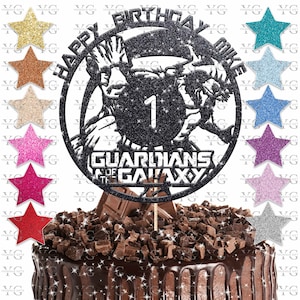 Custom Guardians of the Galaxy, Glitter Cake Topper, Personalised Cake Topper, Any Words Cake Topper, Any Age & Name, Glitter Topper, Groot