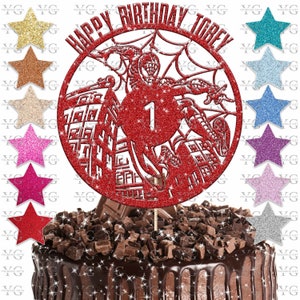 Custom Spiderman Inspired Glitter Cake Topper, Personalised Cake Topper, Any Words Cake Topper, Any Age & Name, Glitter Topper, 22 colours