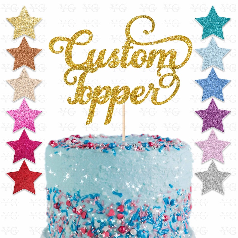 Custom Glitter Cake Topper, Personalised Cake Topper, Any Words Cake Topper, Any Age & Name, Glitter Topper, 22 different colours image 1