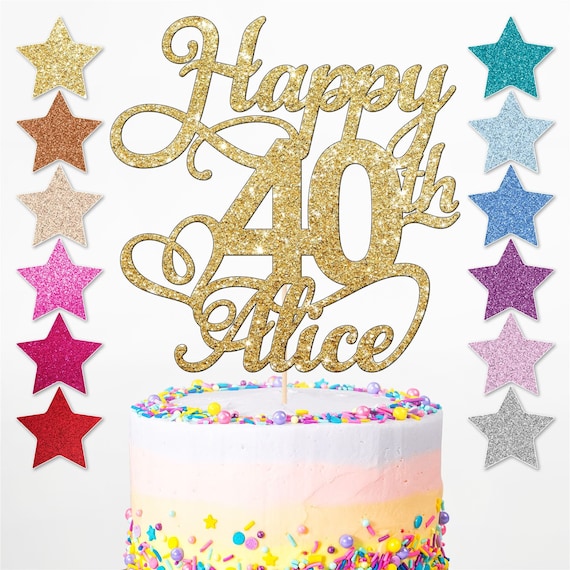 Custom Glitter Cake Topper, Personalised Cake Topper, Any Words, Custom Age & Name, Glitter, Mirror, 22 Colours