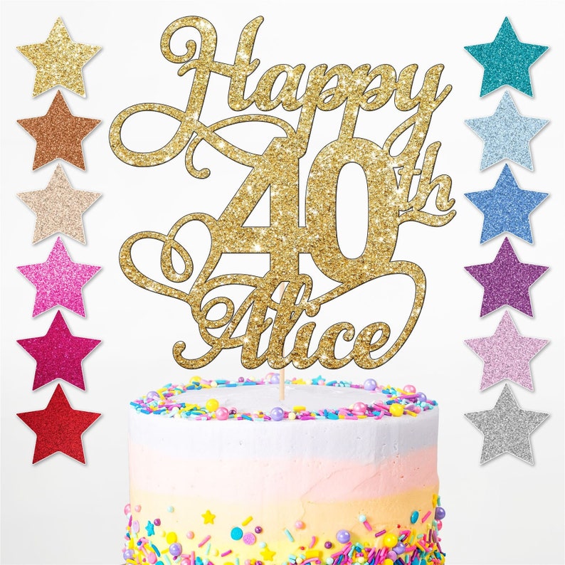Custom Glitter Cake Topper, Personalised Cake Topper, Any Words Cake Topper, Any Age & Name, Glitter Topper, 22 different colours