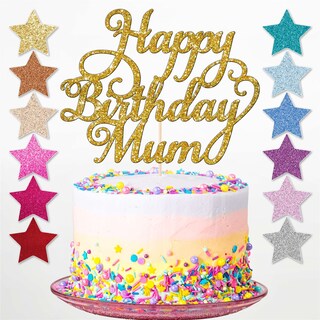 Topper Per Torta "Happy Birthday Mom" Oro Rosa Glitterato – Decorazione Per Torte Per Festa Della Mamma E Compleanni