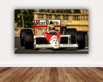 Aryton Senna Black And White Formula 1 Canvas Wall Art Print 