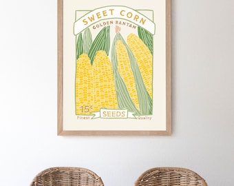 Impresión artística de maíz dulce: póster vintage de semillas de Golden Bantam